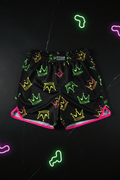 TITAN Kids Neon Crown Athletic Shorts flat lay Electric Royals SWAG Edition