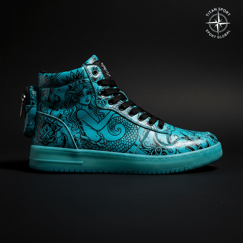 TITAN Luxury Sneaker — Mermaid Tattoo Teal Crown Edition