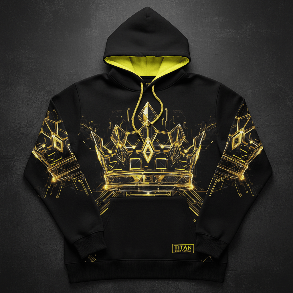 TITAN Men's Cyber Gold Crown Pullover Hoodie — Future King SWAG Edition