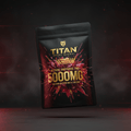TITAN Betaine Anhydrous TMG powder container with 24K gold accents and bold sugar beet crystal formation artwork in deep burgundy, crimson and gold with 5000MG typography