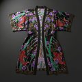 TITAN Crown Edition Tattoo Art Women's Lounge Kimono Robe - bold colorful tattoo artwork on matte black satin fabric