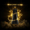 TITAN SPORT GLOBAL golf towel with gold crown branding on dark background