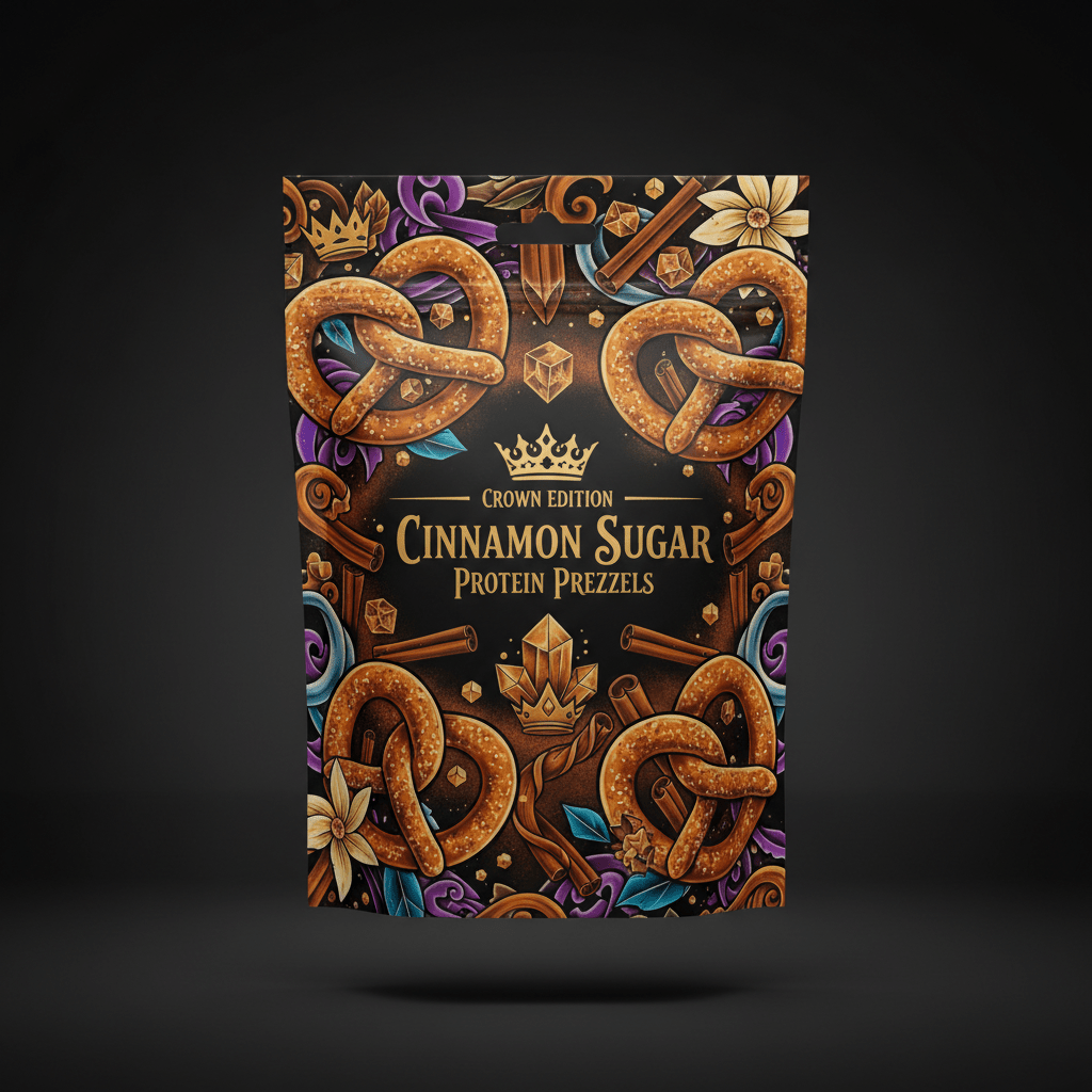 TITAN Protein Pretzel Cinnamon Sugar — Crown Edition bold tattoo-style artwork