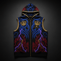 TITAN Crown Edition Tattoo Art Men's Lounge Hoodie Vest - bold colorful tattoo artwork on matte black fleece