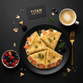 TITAN French Smoked Salmon Protein Crepes Breakfast flat lay dark luxury