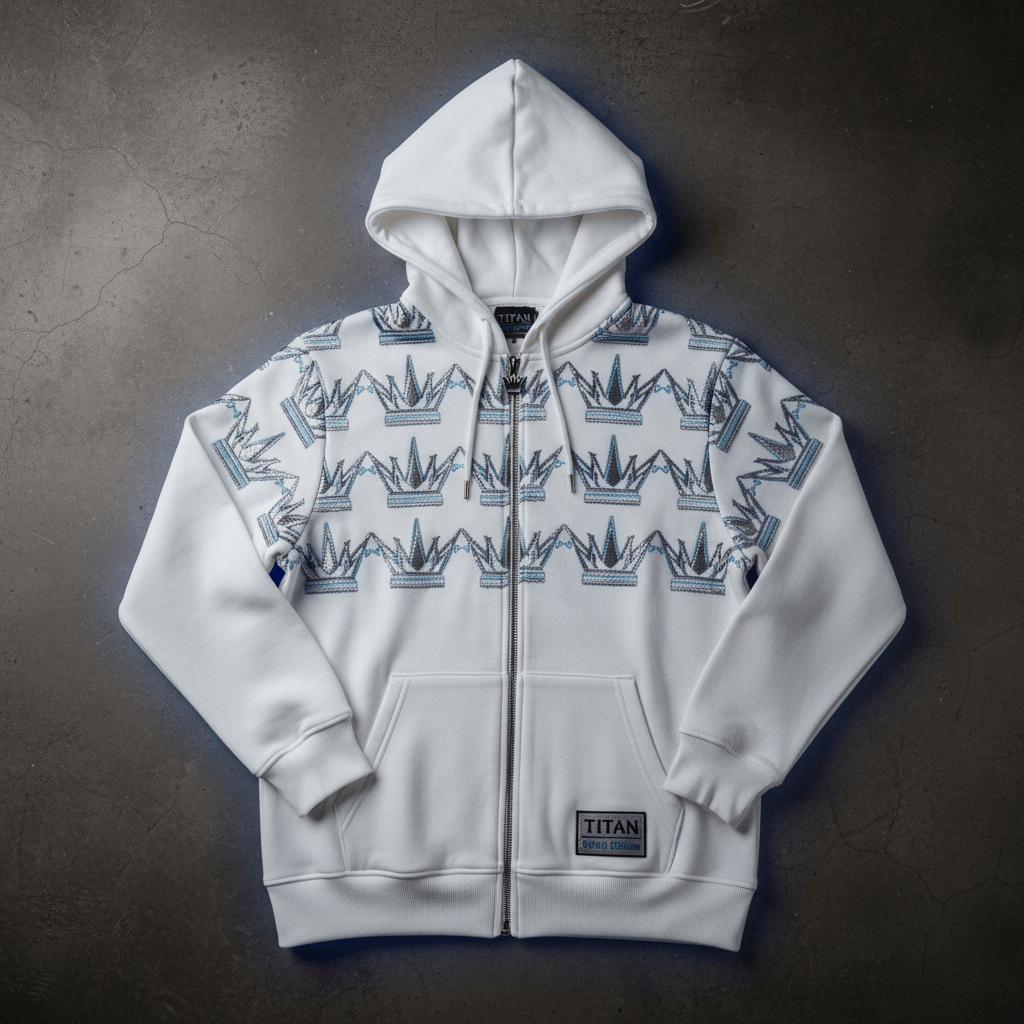 TITAN Men's Arctic White Crown Zip-Up Hoodie — Ice King SWAG Edition