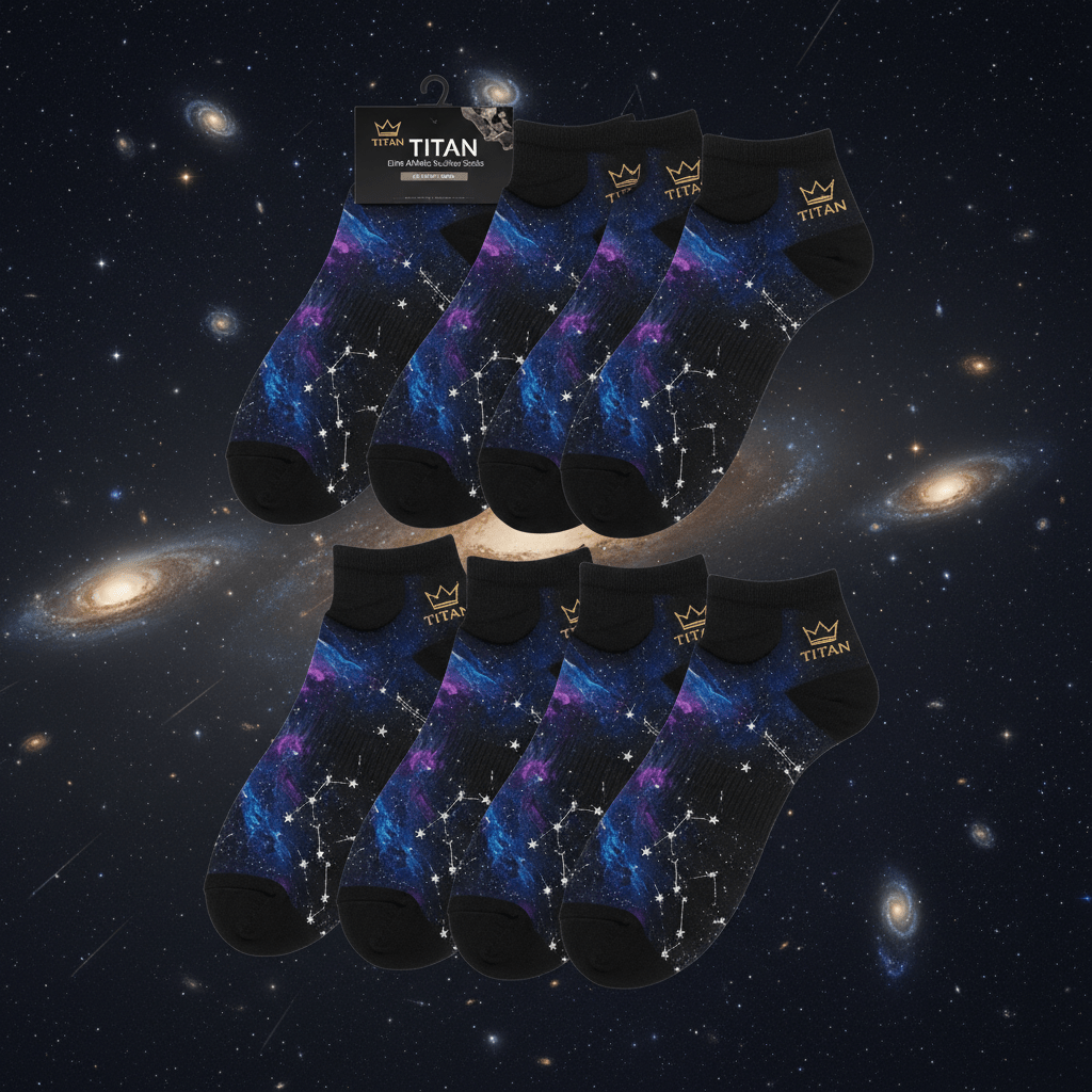 TITAN Elite Athletic No-Show Socks All Black 6-Pack — Celestial Galaxy Edition