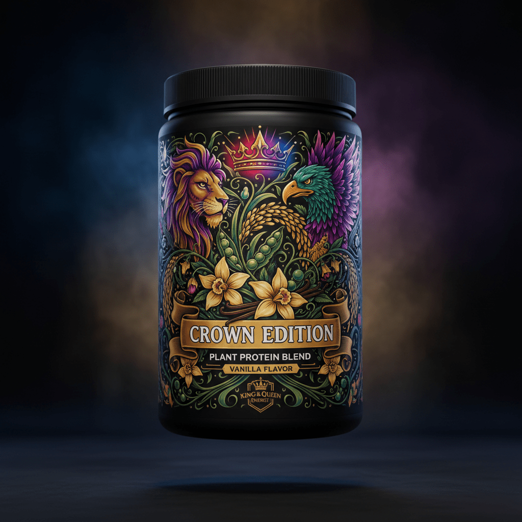 TITAN Plant Protein Blend Vanilla Crown Edition — bold tattoo-style artwork