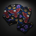 TITAN Crown Edition Tattoo Art Men's Lounge Jogger Set - bold eagle lotus tattoo artwork on matte black fleece