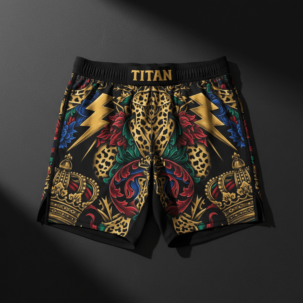 TITAN Men's Athletic Shorts 5 inch - Crown Edition tattoo-style artwork