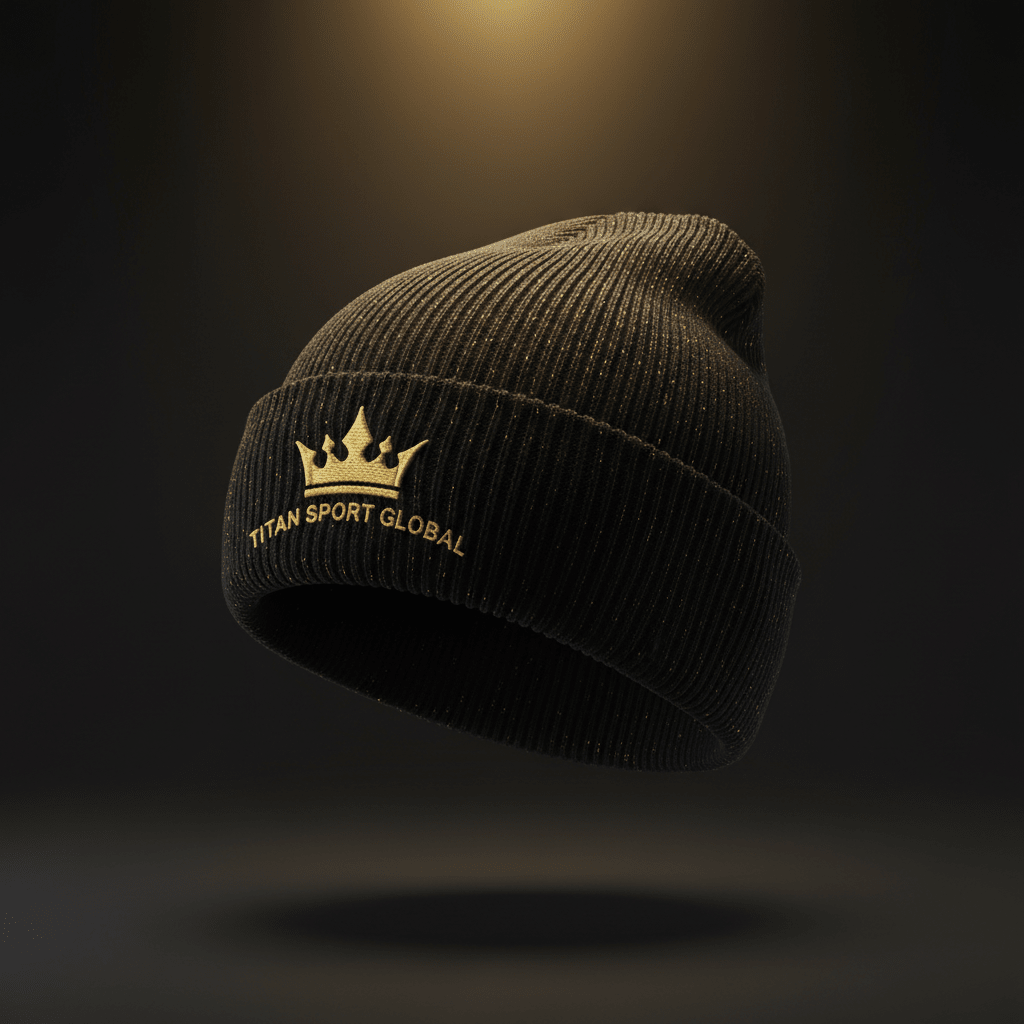 TITAN Performance Knit Beanie — Black & Gold Crown Embroidered Design