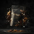 TITAN Organic Dark Chocolate Cashews Sea Salt & Cacao — ultra-premium luxury editorial product shot