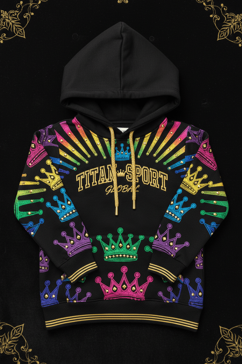 TITAN Kids Rainbow Crown Hoodie flat lay Little Royals SWAG Edition