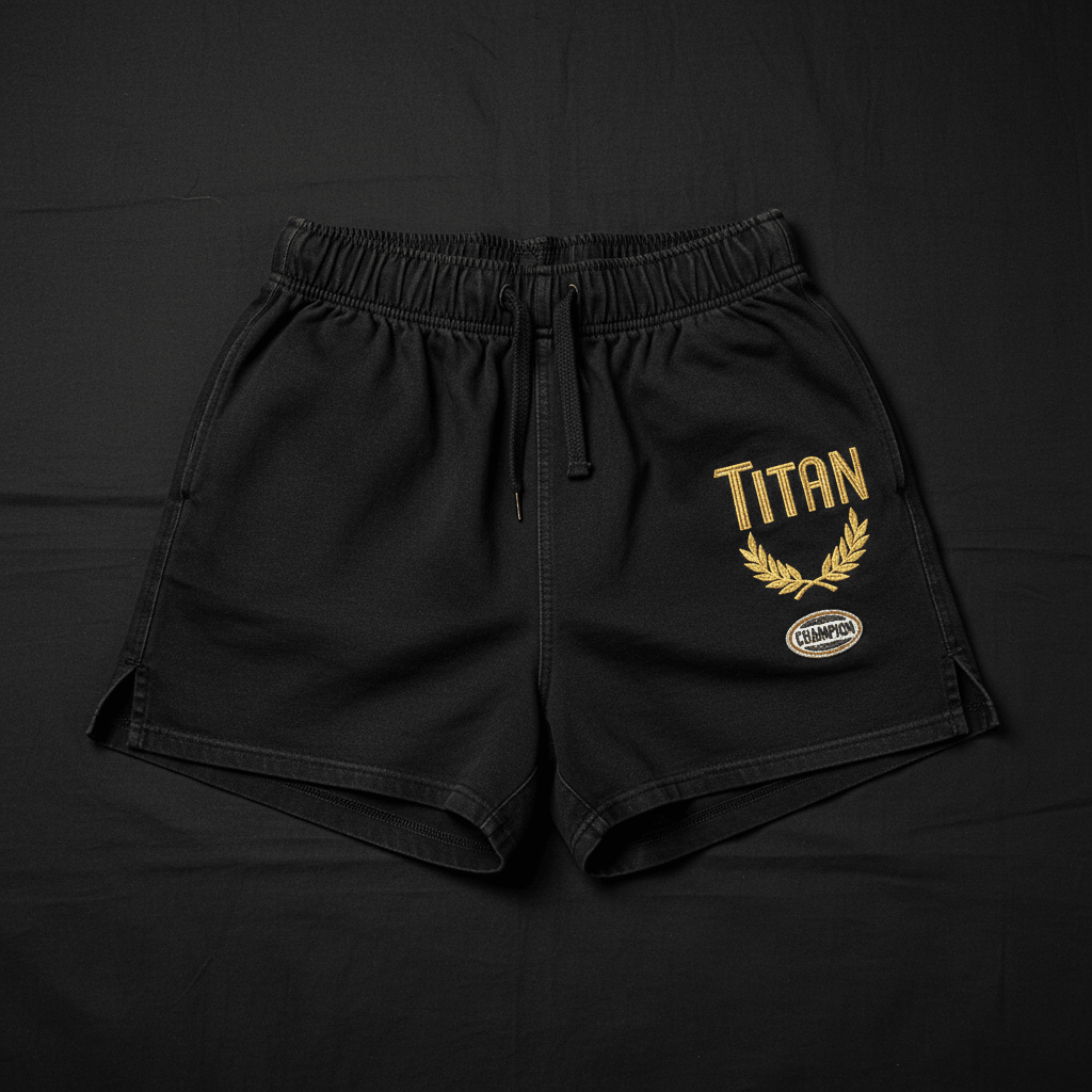 TITAN Training Shorts - 1940 Champion premium black cotton with gold TITAN branding