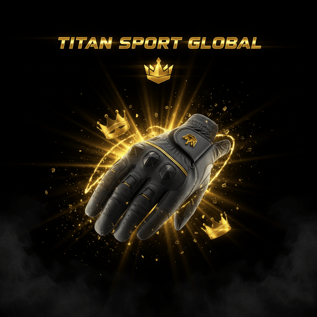 TITAN SPORT GLOBAL golf glove with gold crown branding on dark background