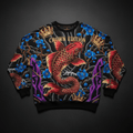TITAN Crown Edition Tattoo Art Men's Lounge Drop Shoulder Sweatshirt - bold koi blossom tattoo artwork on matte black heavyweight fabric