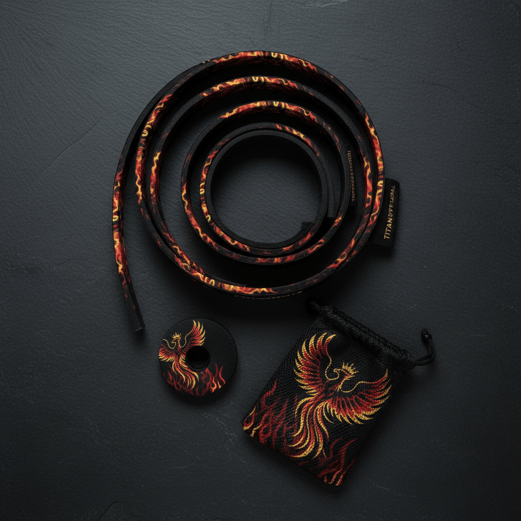 TITAN Premium Resistance Bands Set Phoenix Crown Edition flat lay