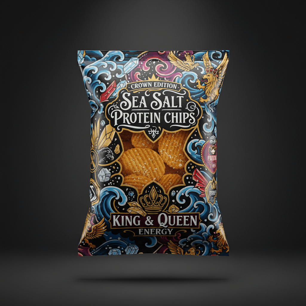TITAN Protein Chips Sea Salt — Crown Edition bold tattoo-style artwork