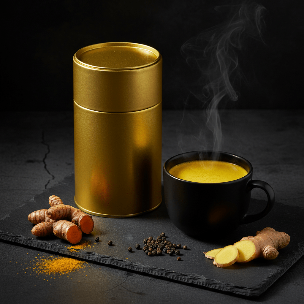 TITAN Protein Turmeric Latte – Golden Spice, premium product photography