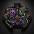 TITAN Crown Edition Tattoo Art Women's Lounge Quarter-Zip Pullover - bold lotus serpent tattoo artwork on matte black heavyweight fabric