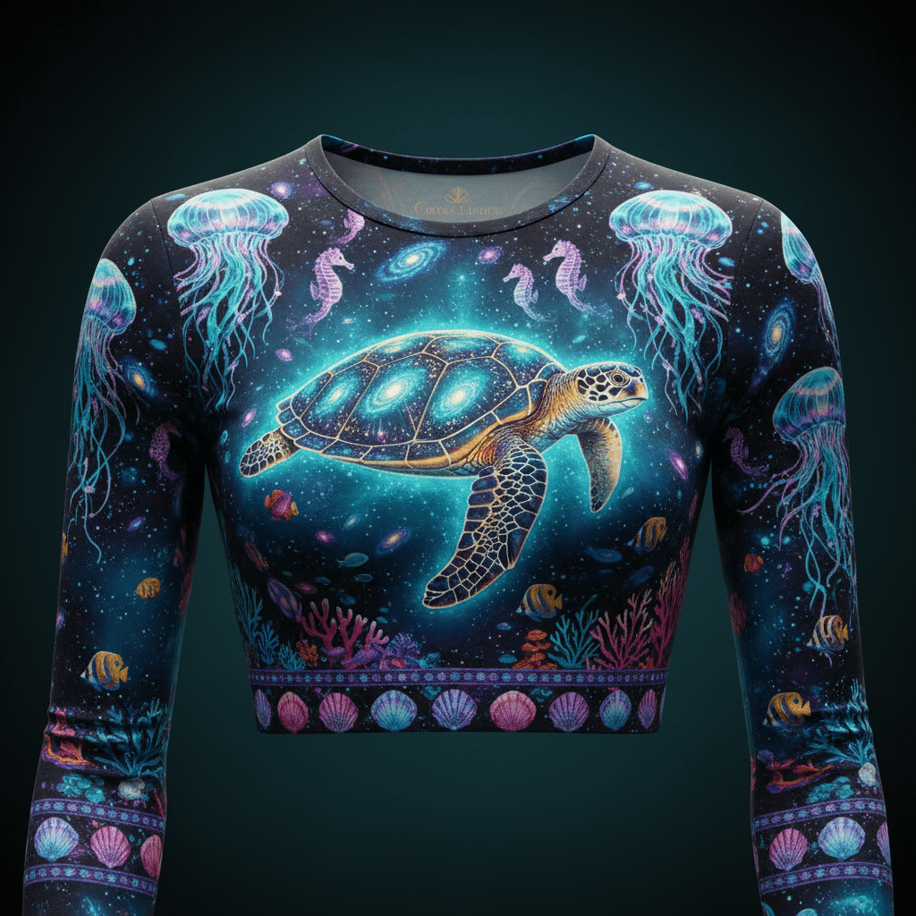 TITAN Women’s Bioluminescent Sea Turtle Galaxy Long Sleeve Crop — Kaimana Edition