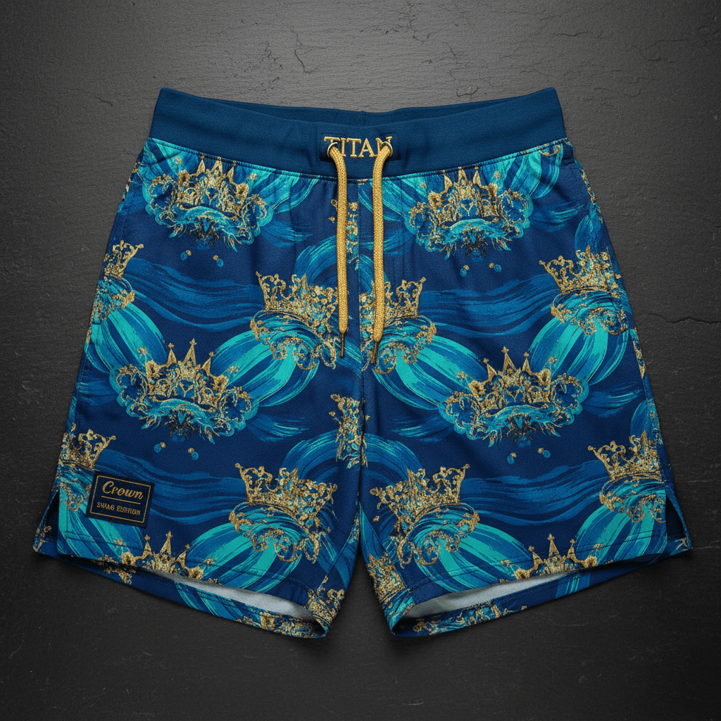 TITAN Men's Ocean Wave Crown Athletic Shorts — Wave King SWAG Edition
