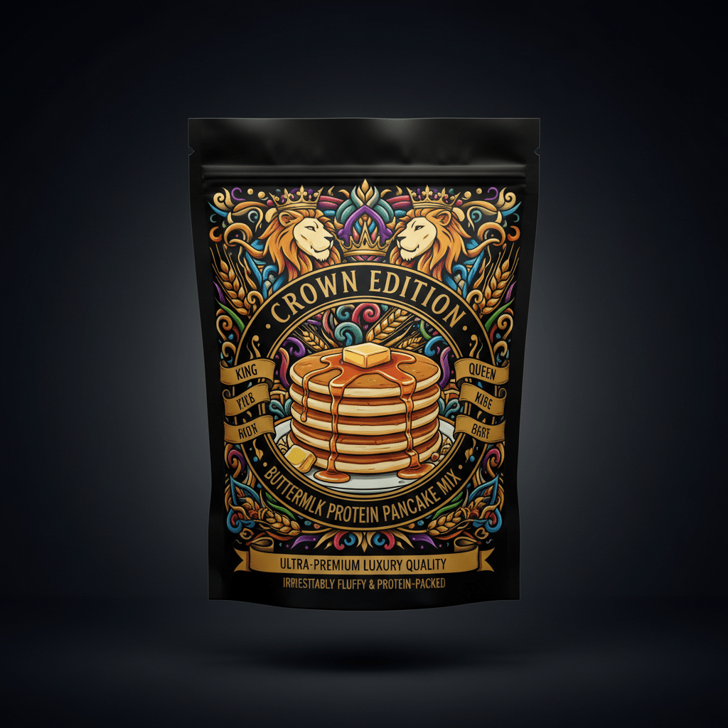 TITAN Protein Pancake Mix Buttermilk — Crown Edition bold tattoo-style artwork