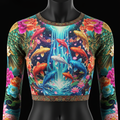 TITAN Women’s Neon Koi Waterfall Galaxy Long Sleeve Crop — Ryūjin Edition