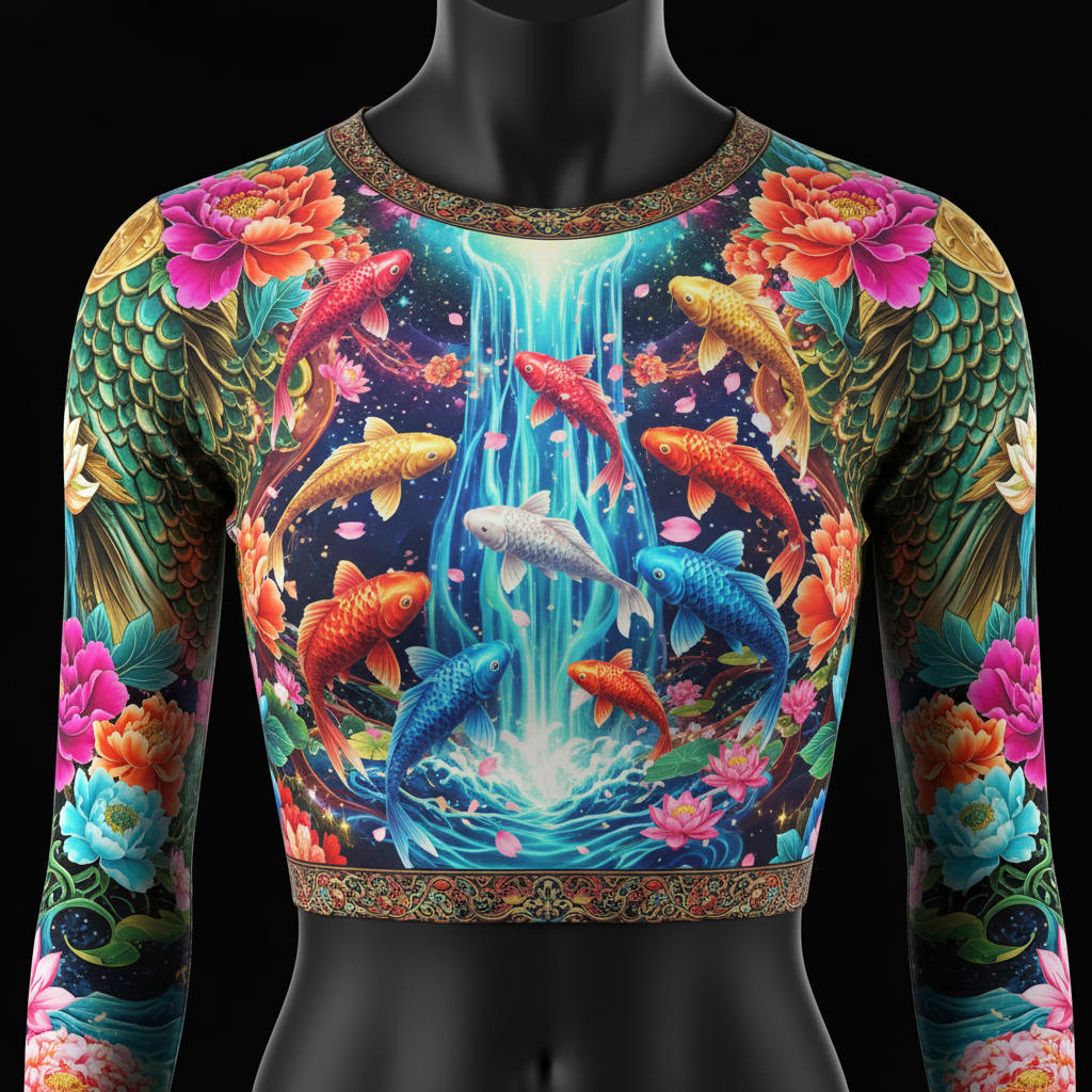 TITAN Women’s Neon Koi Waterfall Galaxy Long Sleeve Crop — Ryūjin Edition