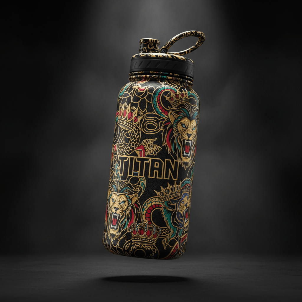 TITAN Printed Water Bottle - Black & Gold Crown Edition