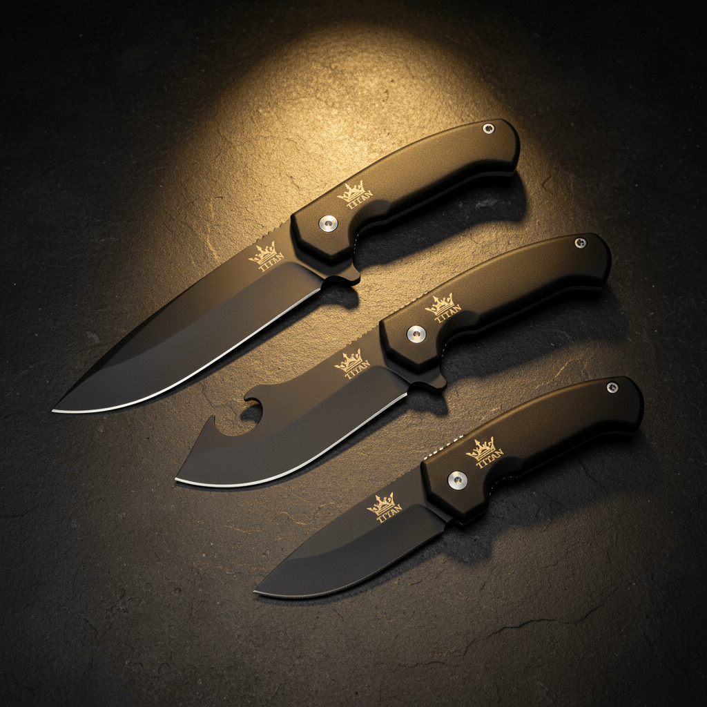 TITAN Pro Hunting Knife Set 3-Piece Black & Gold