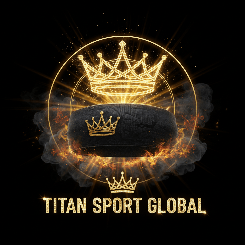 TITAN SPORT GLOBAL basketball headband with gold crown branding on dark background