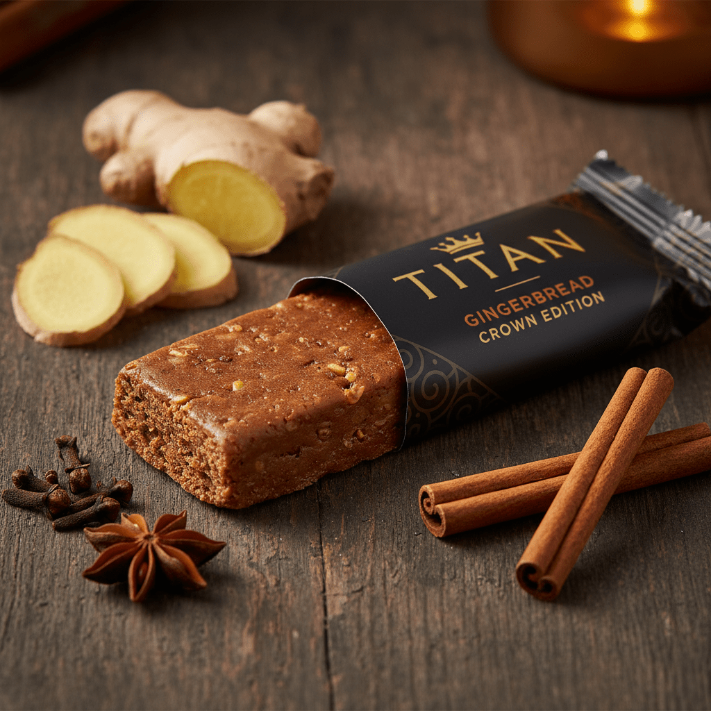 TITAN Vegan Protein Bar Gingerbread Crown Edition — 20g protein premium product shot