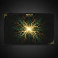 TITAN Grounding Recovery Mat in matte black with 24K gold accents and glowing earth energy root pattern artwork in forest green and gold