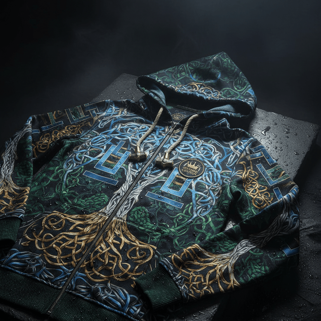 TITAN Viking Valknut Zip-Up Hoodie — Yggdrasil Edition