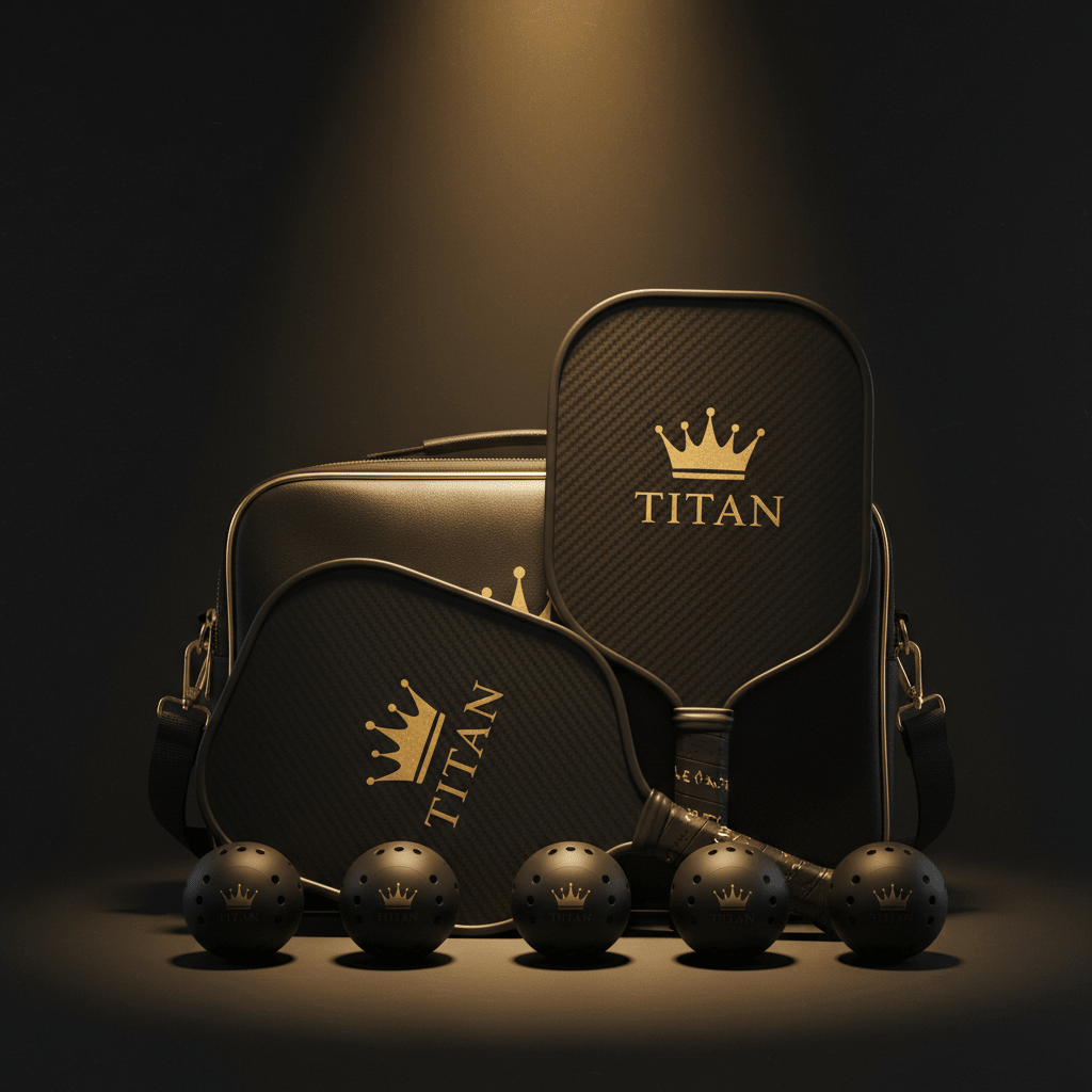 TITAN Pro Pickleball Set 2 Paddles 4 Balls Black & Gold