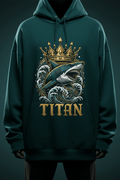TITAN Shark Crown Oversized Hoodie in Deep Teal with gold shark crown graphic
