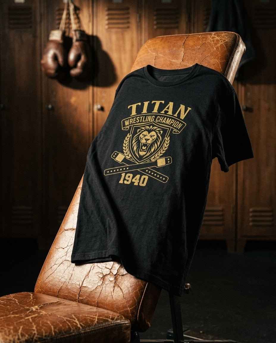 1940s Wrestling Champion Tee - Warrior Black