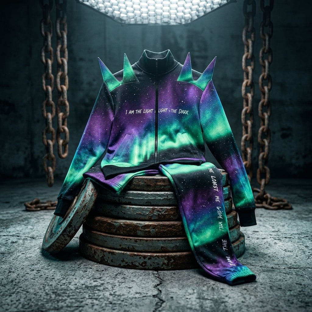 Two-piece zip-up tracksuit set — Industrial Gym Scene | Generated by Modelize