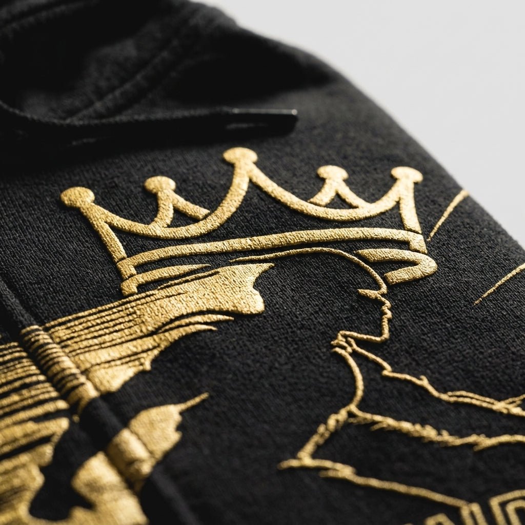 Zip-up hoodie — Print and Fabric Detail | Generated by Modelize