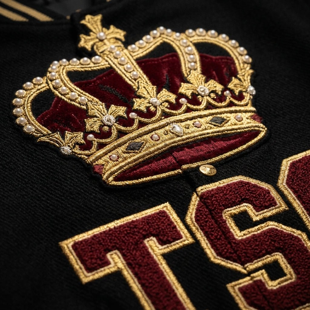 Varsity Jacket — Print and Fabric Detail | Generated by Modelize