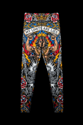 Titan Sport leggings with tattoo-style art, a crowned figure, broken chains, and "My Limits Are Lies" text.