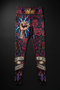 Titan Sport leggings featuring roses, a crown, a fist, and "My Pain Is My Power" text in a colorful tattoo-style print.
