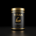 Black and gold TITAN post-workout container with a flexed bicep icon, labeled Organic Muscle Repair Formula.