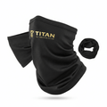 Black TITAN all-weather gaiter with subtle hexagonal pattern and gold TITAN logo branding.
