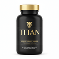 Black bottle of TITAN Ashwagandha KSM-66 with gold cap and gold lettering, 60 capsules, against a white background.