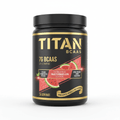 Black tub of TITAN BCAAs, watermelon flavor, with gold text, watermelon slices, and red accents on a white background.
