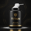 Black tub of TITAN Beta-Alanine with gold logo, white powder scoop, and gold base, on a black background.