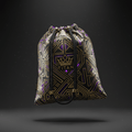 Titan cinch sack in black with gold geometric pattern, purple accents, black cord straps, and branded crown logo.