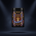 Black tub of Titan Creatine Monohydrate featuring a vibrant, ornate illustration of a lion wearing a gold crown.